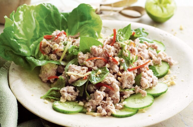 Larb kai, spicy chicken salad